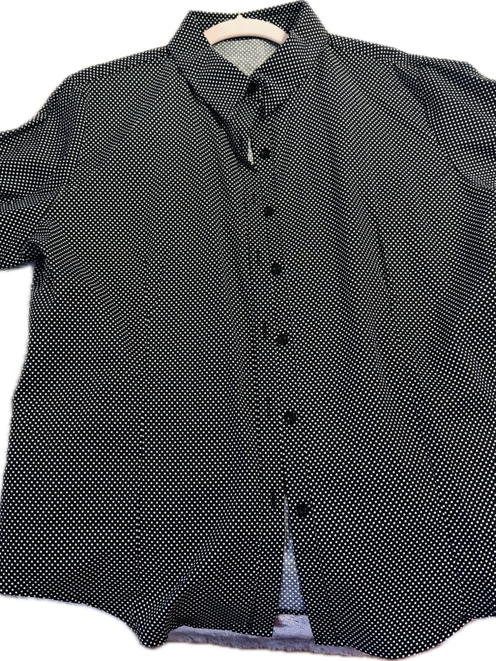 Black Polka Dot Short-Sleeve Button-Up Shirt